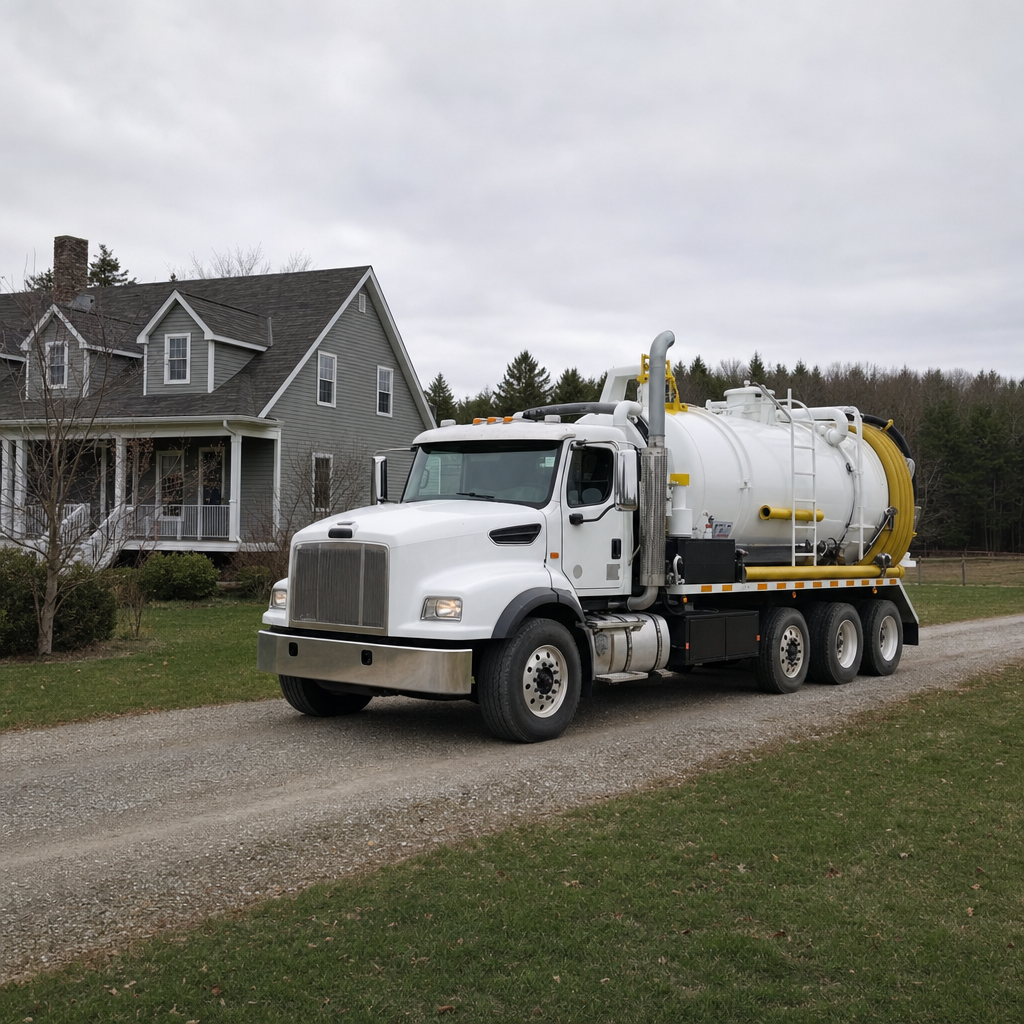 Septic vacuum truck arriving at a Fort Worth home for same-day emergency service